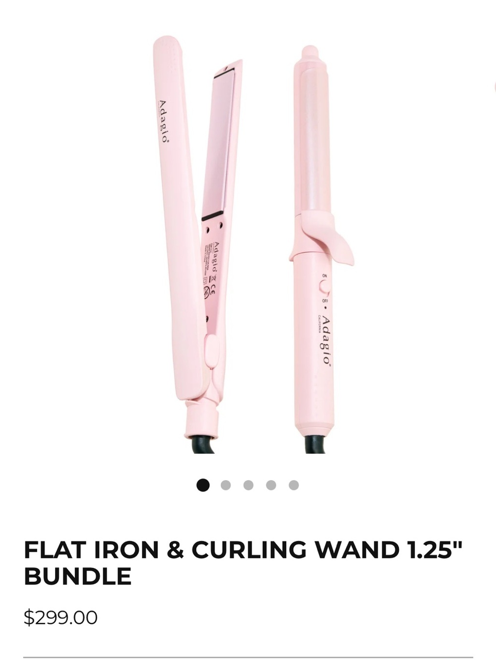 Adaglo Pink 2-Piece Styling Set — Flat Iron & 1.25" Curling Wand